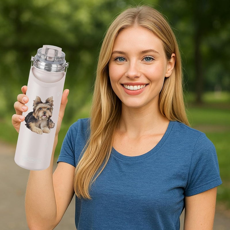 ES Pets SERENGETI 24 Oz Water Bottle Stainless Steel with Spill Proof Lid - Double walled Vacuum Insulated water flask - Realistic 3D Print of your favorite dog (Yorkie) - Image 3